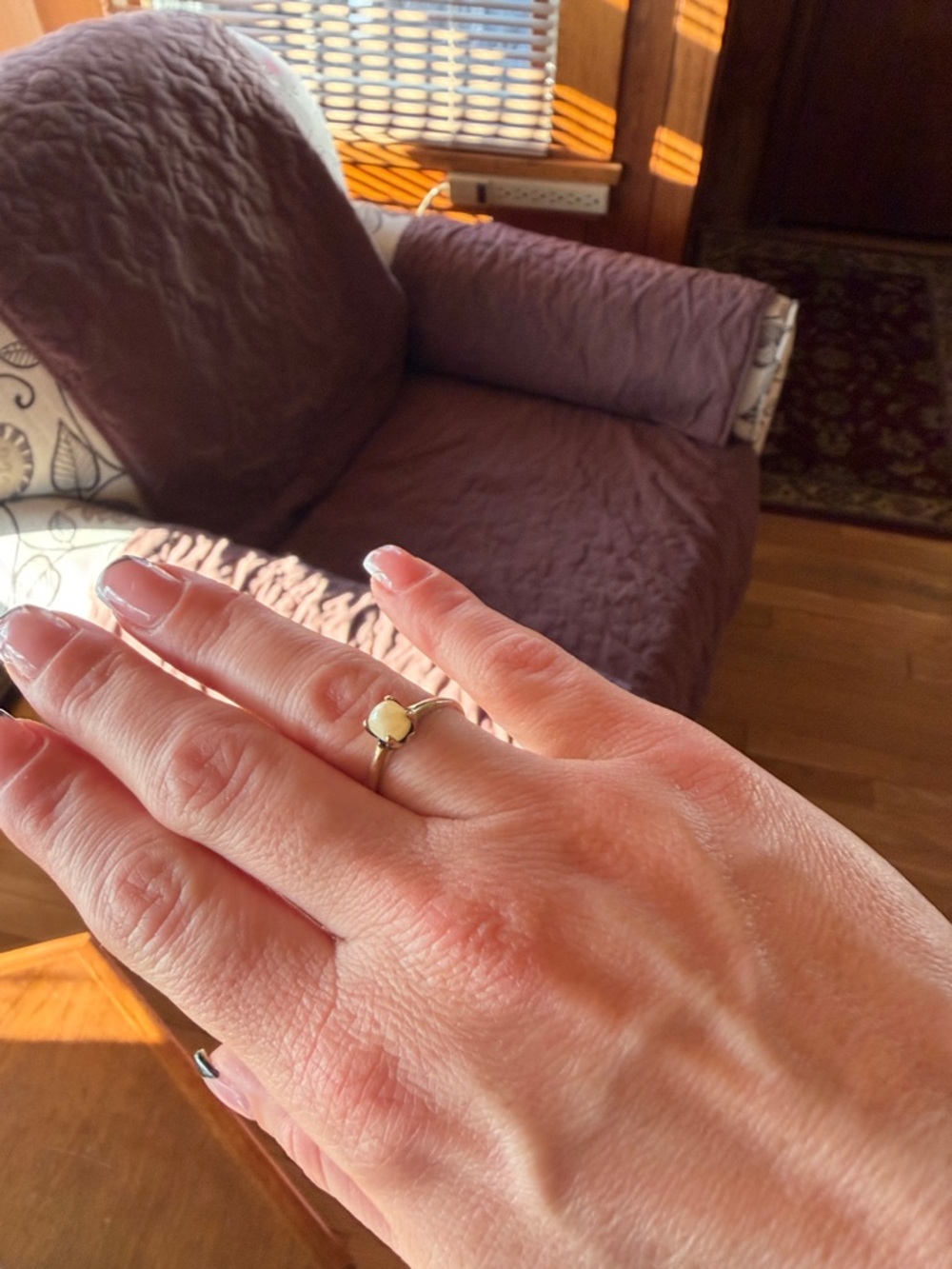 Delicate Gold Ring with Small Pearl - Picture 9 of 14